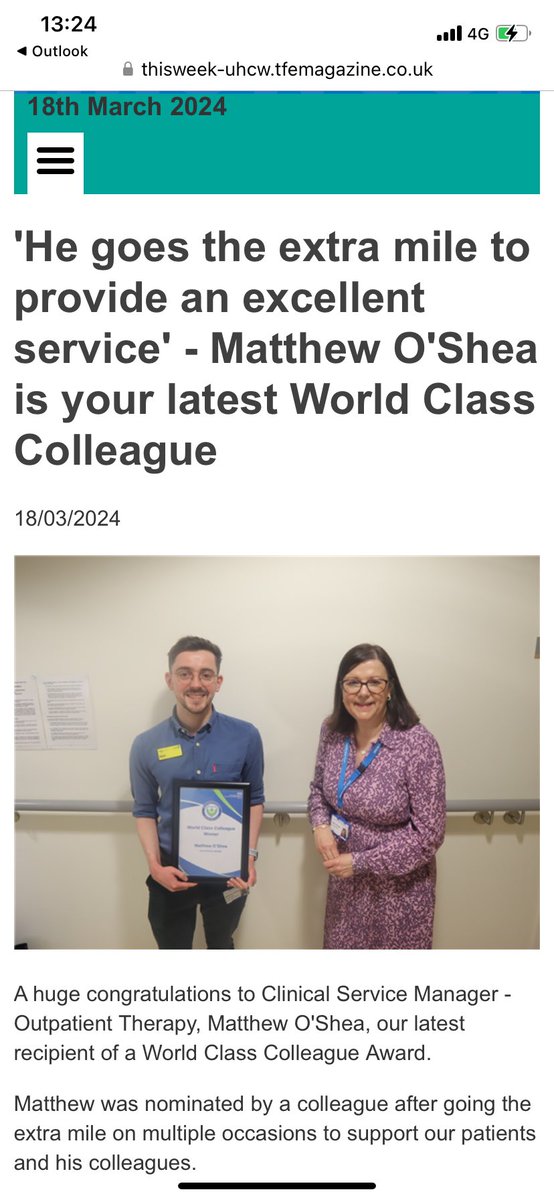 Great to meet Matt last week at @nhsuhcw - my first World Class Colleague presentation . Looking forward to meeting more great colleagues !