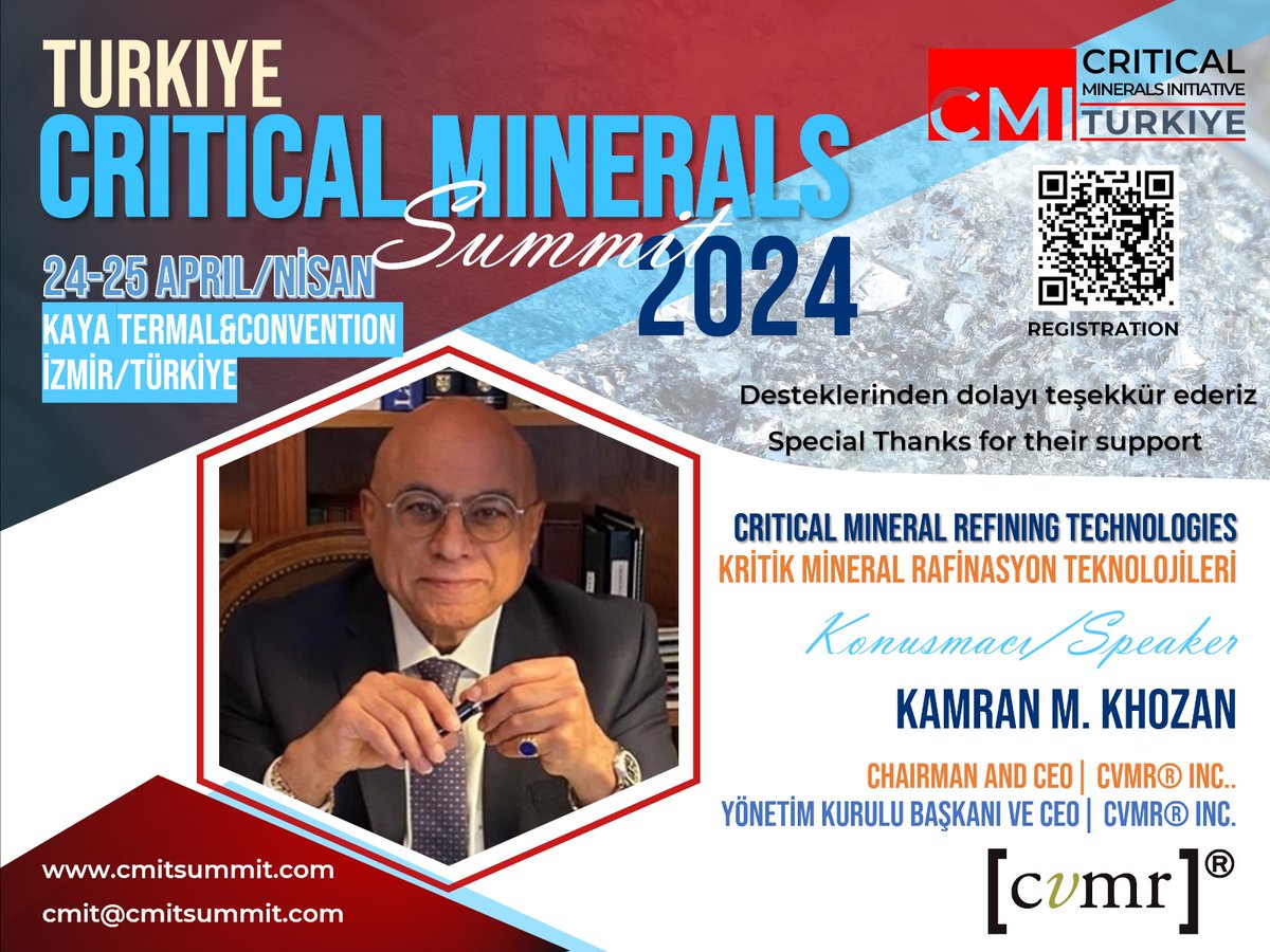 cvmrcorp's tweet photo. Critical Mineral Refining Technologies at Turkiye Critical Minerals Summit 2024 https://t.co/BPouP7D7VH