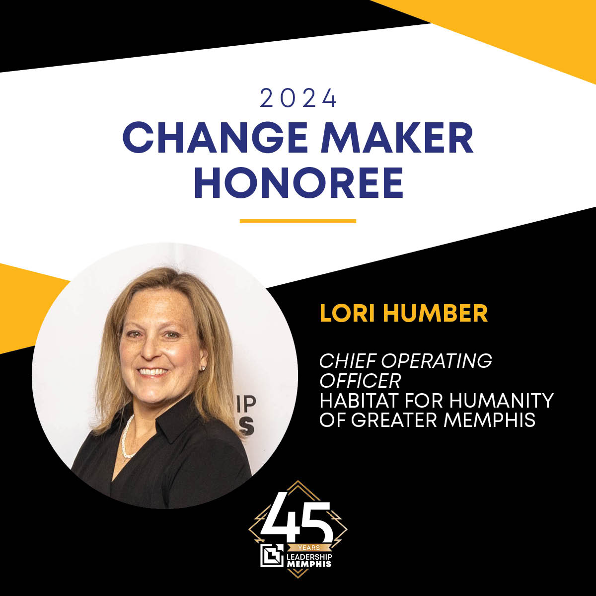 Lori Humber is the Chief Operating Officer of @memphishabitat. Prior to this, Humber served in several positions, including Powerlines Operations Director, with @agapemeanslove. Congratulations to Lori Humber on being one of our 2024 Change Makers! 🎉
