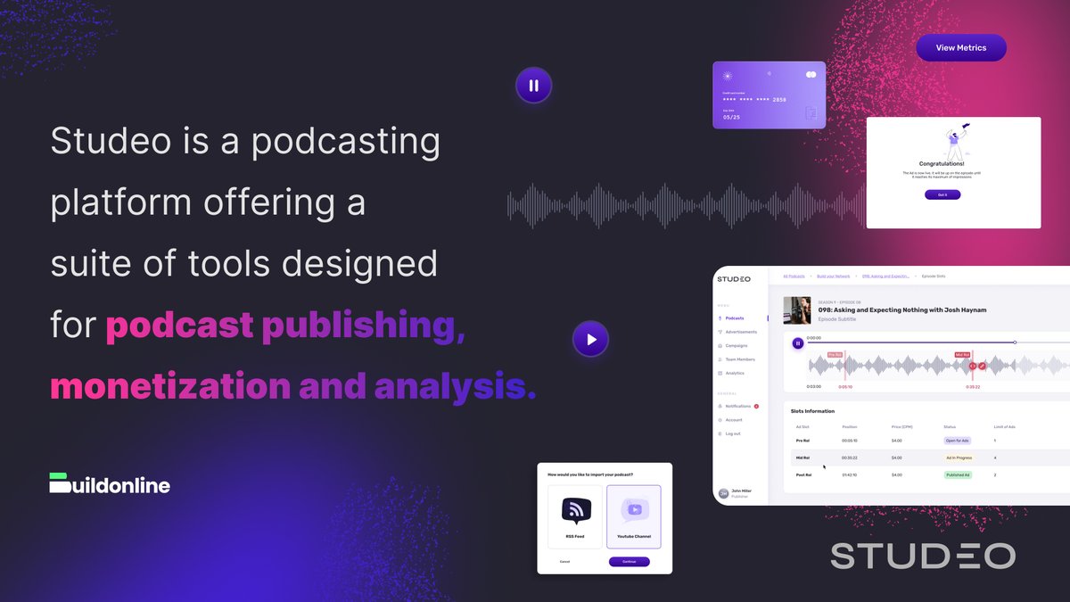 _BuildOnline's tweet photo. 🎙️ Exciting collab with Studeo 🎙️ innovative podcast tools for publishing, monetization, and analytics. Empowering podcasters with scalable solutions and true independence.
🚀 Discover more at: https://t.co/lfyFmTvgiW
#Studeo #Innovation #Podcasting #Showcases https://t.co/DY86PDtfKf
