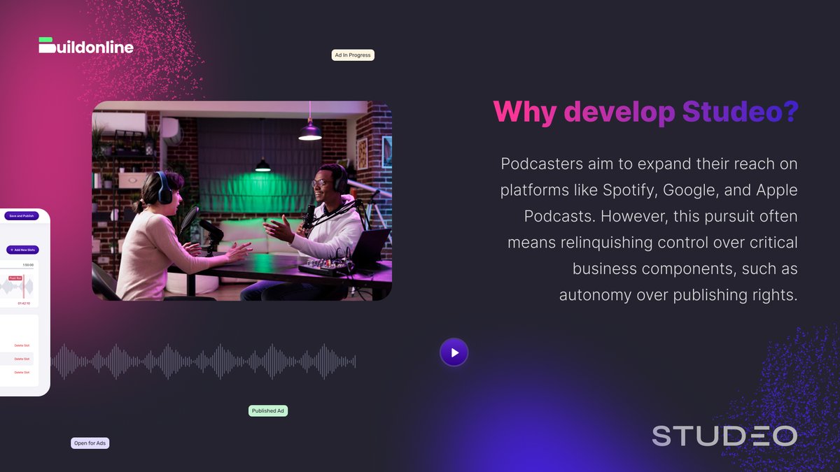 _BuildOnline's tweet photo. 🎙️ Exciting collab with Studeo 🎙️ innovative podcast tools for publishing, monetization, and analytics. Empowering podcasters with scalable solutions and true independence.
🚀 Discover more at: https://t.co/lfyFmTvgiW
#Studeo #Innovation #Podcasting #Showcases https://t.co/DY86PDtfKf