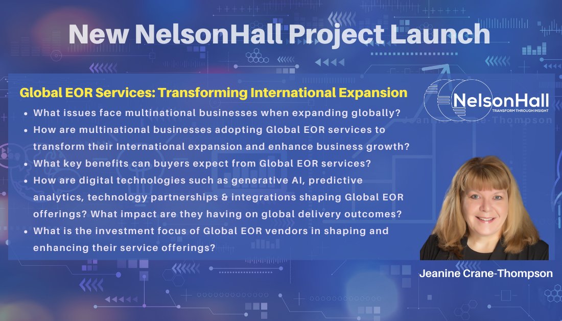 Thank you to @Deel for being the first vendor to book a briefing for my #NelsonHall ‘Global EOR: Transforming International Expansion’ project. I look forward to our session and receiving an update on your 2024 priorities and roadmap projects.  #EOR #hrtech @NHInsight @HRTS_NH