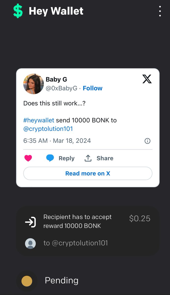 0xBabyG's tweet photo. Wow, it does! Welcome back @hey_wallet https://t.co/fRx2McLSKI