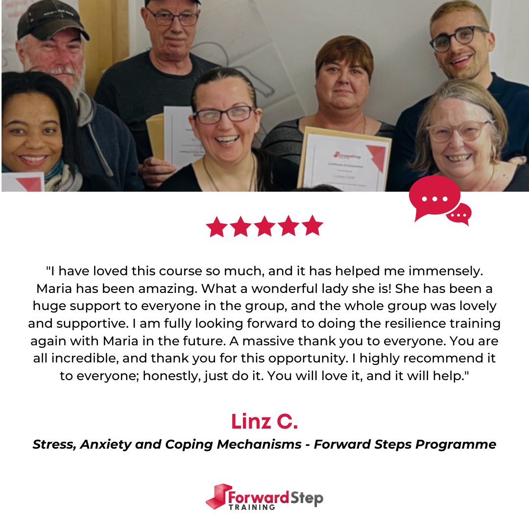We love hearing feedback! We are thrilled to share this testimonial from one of our learners, Linz, who completed the 'Stress, Anxiety and Coping Mechanisms' course of our Forward Steps Programme. 
 
#RestartScheme #FST #feedback #testimonial