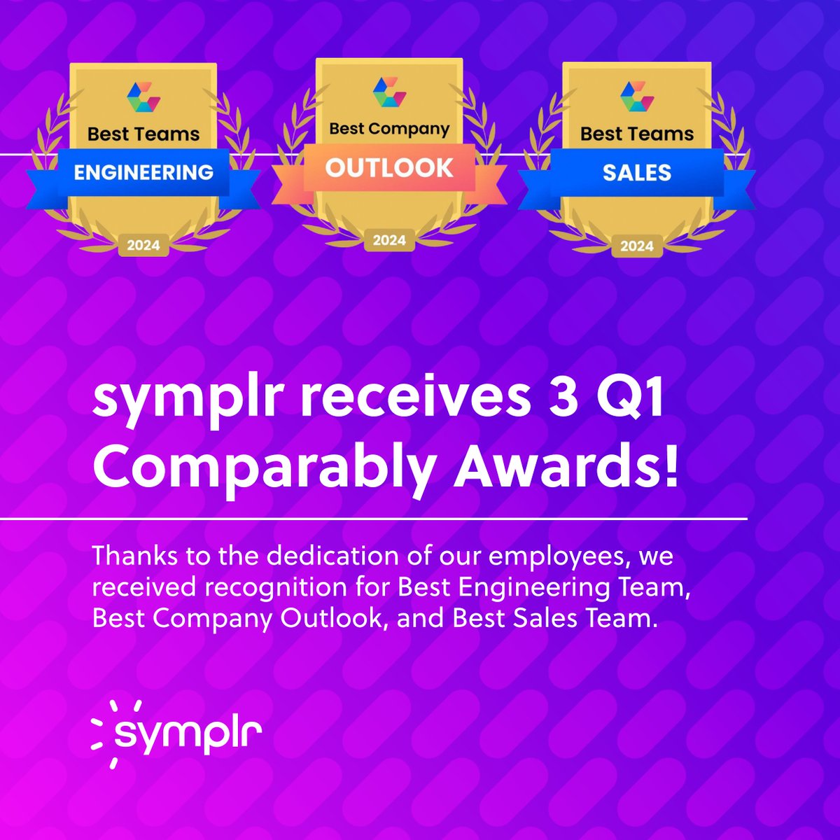 symplr's tweet photo. 🎉🏆Exciting news! We're honored to announce that we've been awarded by @Comparably for our outstanding #EngineeringTeam, #CompanyOutlook, and #SalesTeam! Huge shoutout to our amazing team for making this possible!
#AwardWinningCulture #InclusiveWorkplace #TeamSuccess https://t.co/9wdU9Ru5WO