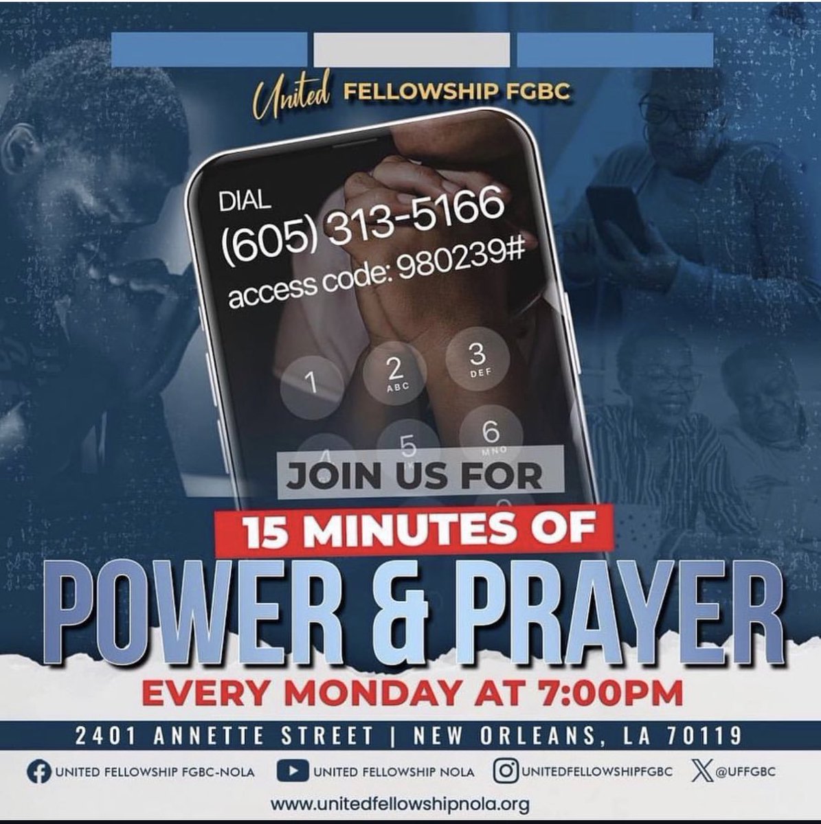 UFFGBC's tweet photo. Join is for 15 minutes of prayer! Prayer is the key that unlocks the promises of God! #praychangesthings #praystillworks https://t.co/vOdRK2wWKi