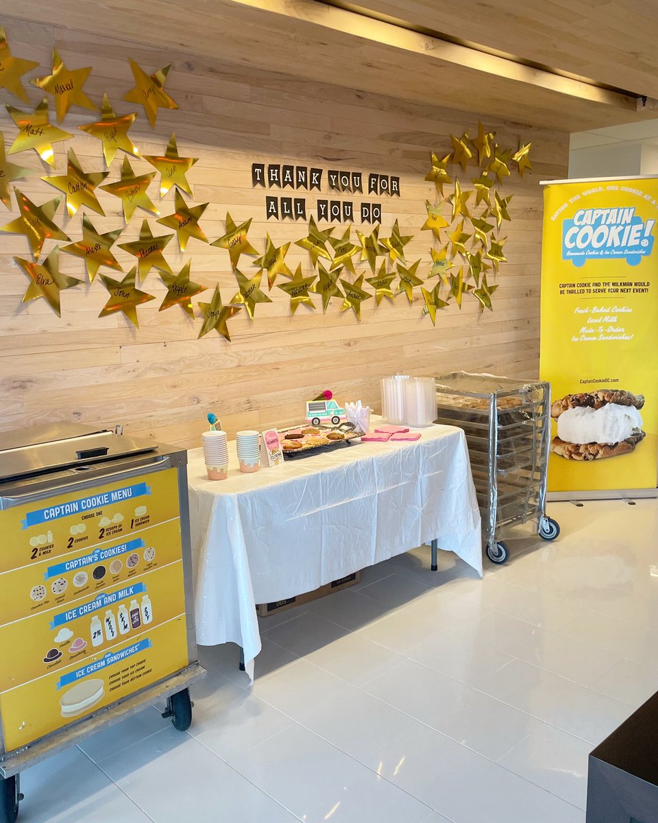 Sweeten up your next gathering with our irresistible treats! We offer a delightful selection of made-from-scratch cookies, ice cream sandwiches, and milkshakes that will leave your guests smiling from ear to ear.🤩

Click here for more information: captaincookiedc.com/catering-event…

#dc