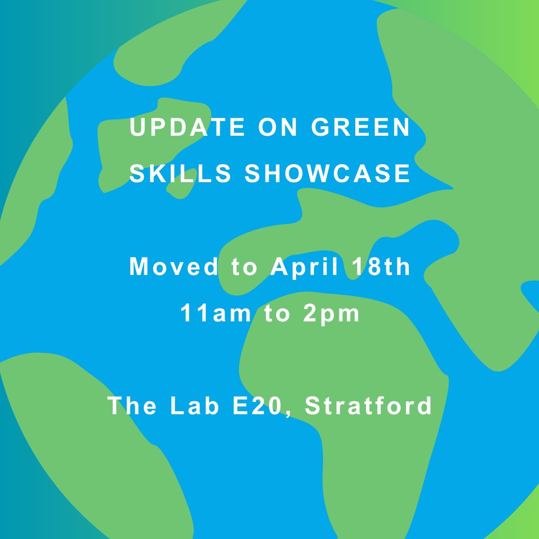 📢 Update on Green Skills Showcase! 🌿 Change of date. Green Skills Showcase Event has been moved to Thursday April 18th, 11am to 2pm, due to unforeseen circumstances. 📍The Lab, E20 Stratford #GreenSkills #SaveTheDate #Bikeworks