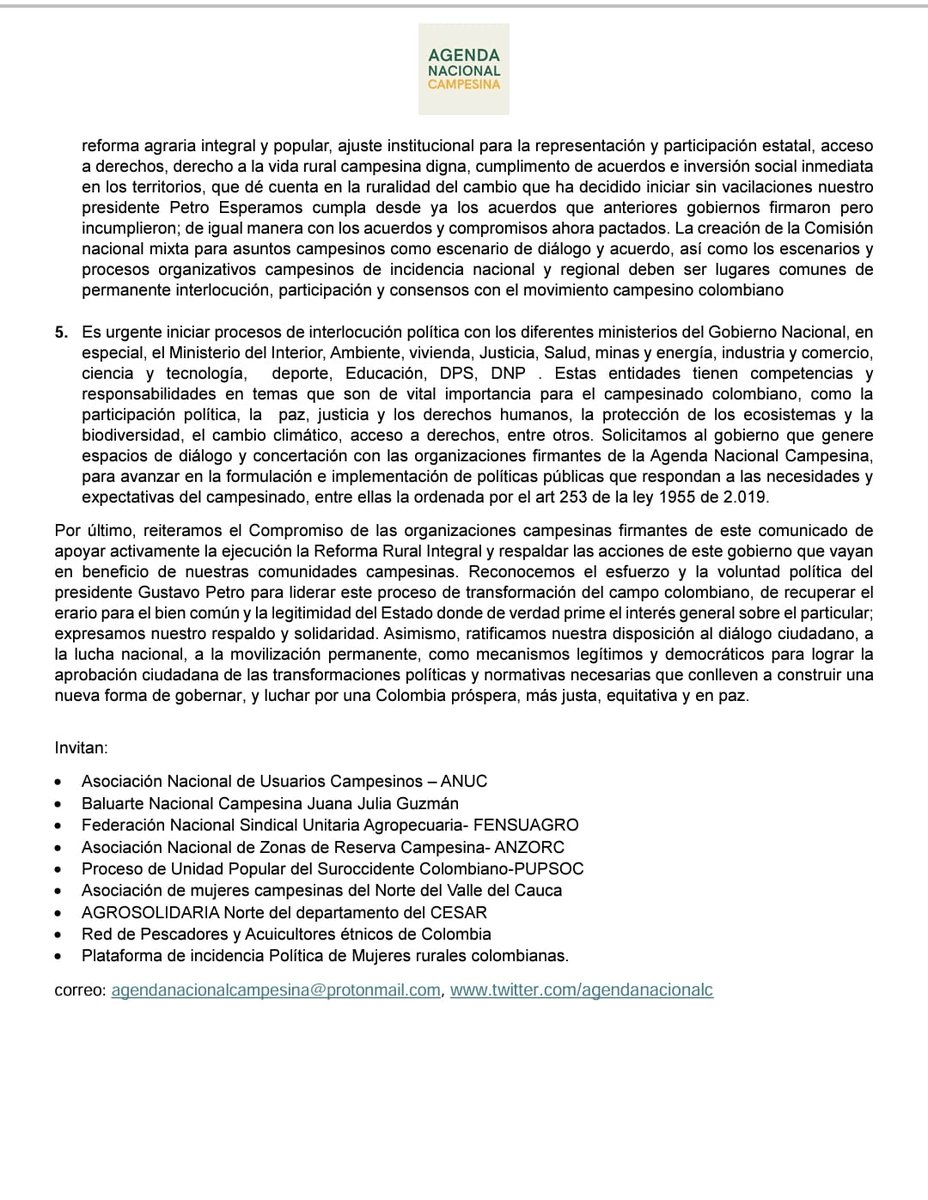 En abril, el mes de la lucha campesina; desde las veredas colombianas el campesinado se movilizará de manera pacífica para visitar a los colombianos citadinos, llevarles una muestra alimentaria e invitarlos a apoyar la Reforma Agraria Rural e Integral que lidera @petrogustavo