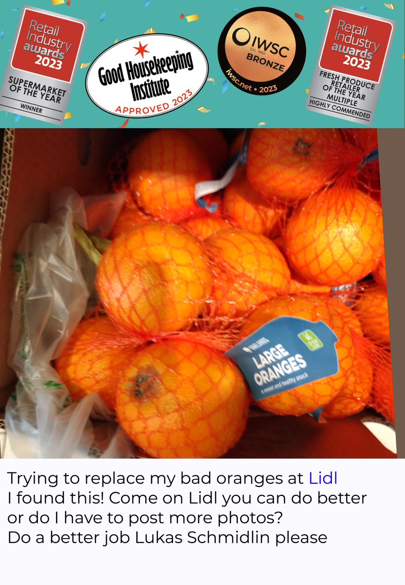 After my last complaint the produce at my Lidl improved for a 1 month and now has returned to bad! Why is Lidl winning awards from @RetailIndAwards and @GHInstituteUK Stores are not allowed to return bad stock #LukasSchmidlin NO incentive for warehouses to do a better job !