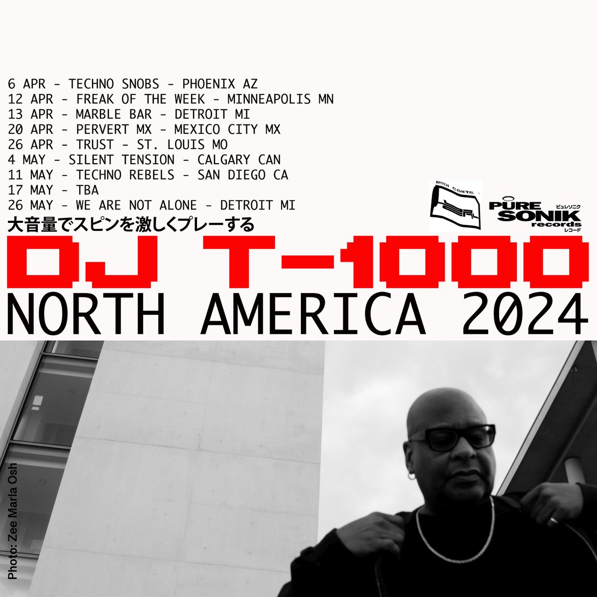 Straight from Berlin to North America, the T-1000 returns to a city near you! See you out there! 🇺🇸🇨🇦🇲🇽 #djt1000 #springtour #puresonikrecords #detroittechno #berlintechno @BPitchControl