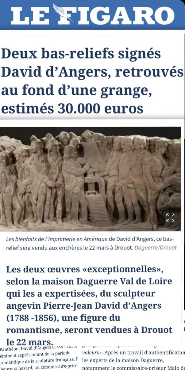 DaguerreVDL's tweet photo. Merci @LeFigaro pour ce focus !
Expositions 20, 21 et 22 mars prochains à @Drouot #Paris

Vente vendredi 22 Mars 2024
#daviddangers #sculpteur #auction #communication #medias https://t.co/ig2xWLumOF