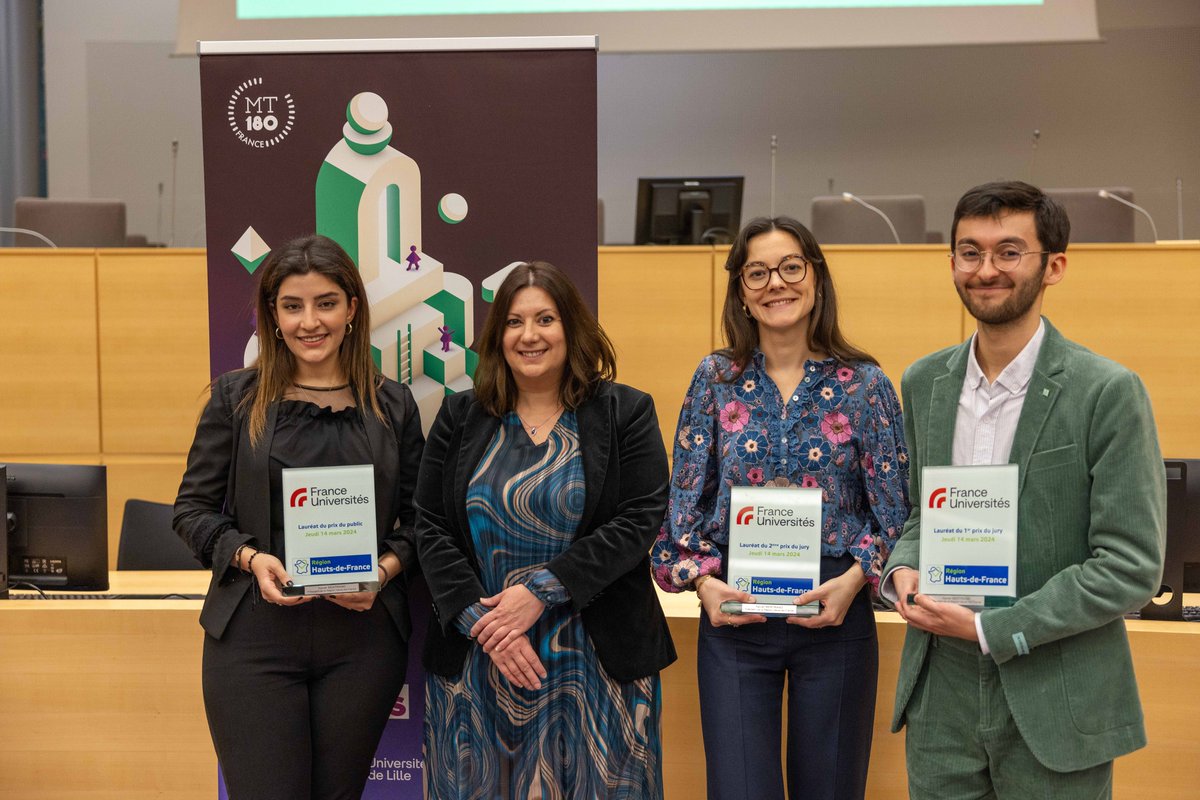 RechercheUlille's tweet photo. 🎉Félicitations aux 2 demi-finalistes de #MT180 :
Alban Coquel, doctorant #BioEcoAgro à @ED_SMRE remporte le 1er prix du jury et Eliane Farah, doctorante #UCEiV à l'#A2U-S&T pour le prix du public.
👉Manon Lemaire, doctorante #CDEP à l'#A2U-SHS remporte le 2ème prix du jury. https://t.co/riXY1i04vK