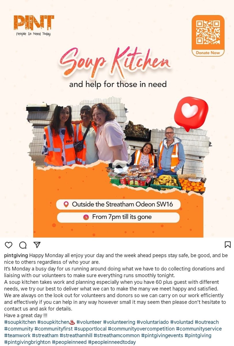 Happy Monday Everyone. For those in need, there is a soup kitchen open from 7pm till its all gone. If you would like to donate, you can scan the QR code #soupkitchen #pintgiving #helpthoseinneed #BeKindAlways #peopleinneedtoday