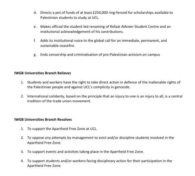 This weekend our branch committee unanimously passed the motion below, endorsing the Apartheid Free Zone created by the UCL student occupiers in the Jeremy Bentham Room. Solidarity, we support you ✊