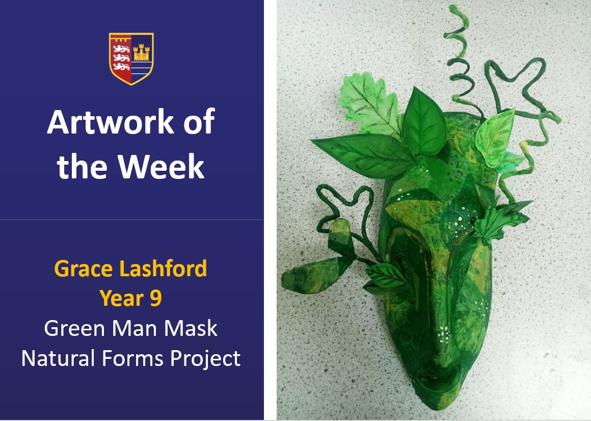 PATKingsSchool's tweet photo. This week's Artwork of the Week is Grace's #GreenMan mask, created as part of the Year 9 #NaturalForms project. Well done for a fantastic piece of art, Grace! π #Art #ArtworkoftheWeek #BeKings https://t.co/5LiowZDJQo