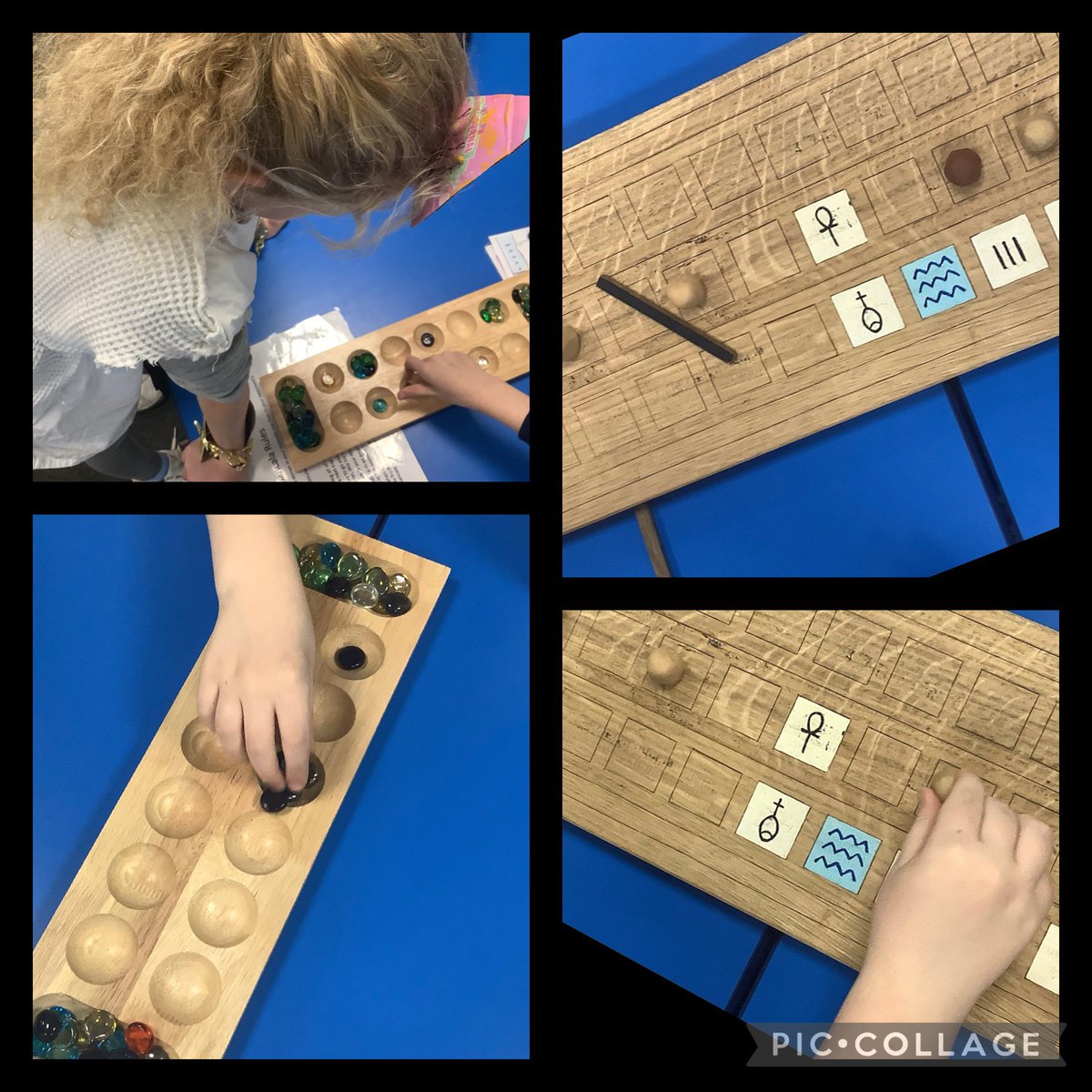 Year 3 have been playing traditional Egyptian games this afternoon. Mancala and Senet. Did you know that Senet is the oldest board game in the world? #historicworkshops
