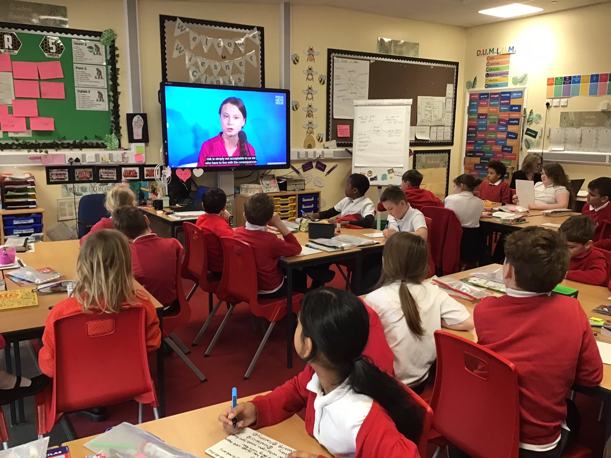 We had a fantastic discussion this morning- we watched Greta Thunberg’s speech to world leaders about Climate Change and identified the persuasive features. The children will then replicate these in their own speeches for the Voyage Green Pledge 🌎 #REACH  #WygateWay  @emhadley1