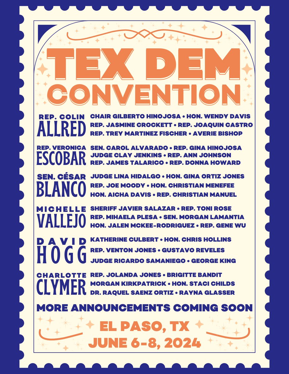 ANNOUNCEMENT: 2024 Texas Democratic Convention Launch Speaker Lineup, Congressman Colin Allred to Keynote #TXDEMS24 Read more: texasdemocrats.org/media/announce…