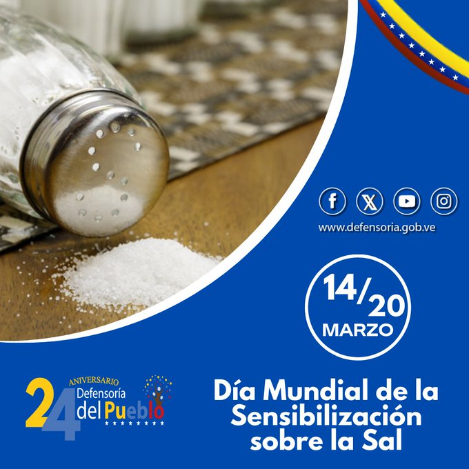 defensoria_bol's tweet photo. #EFEMERIDES Hoy #Semana del 14 al 20 marzo es el Día Mundial de la Sensibilización sobre la Sal. Su principal objetivo, es concienciar a la población de la disminución del consumo de sal y de esta forma prevenir enfermedades, sobre todo de origen cardiovascular. https://t.co/HBsHfIQ6bC