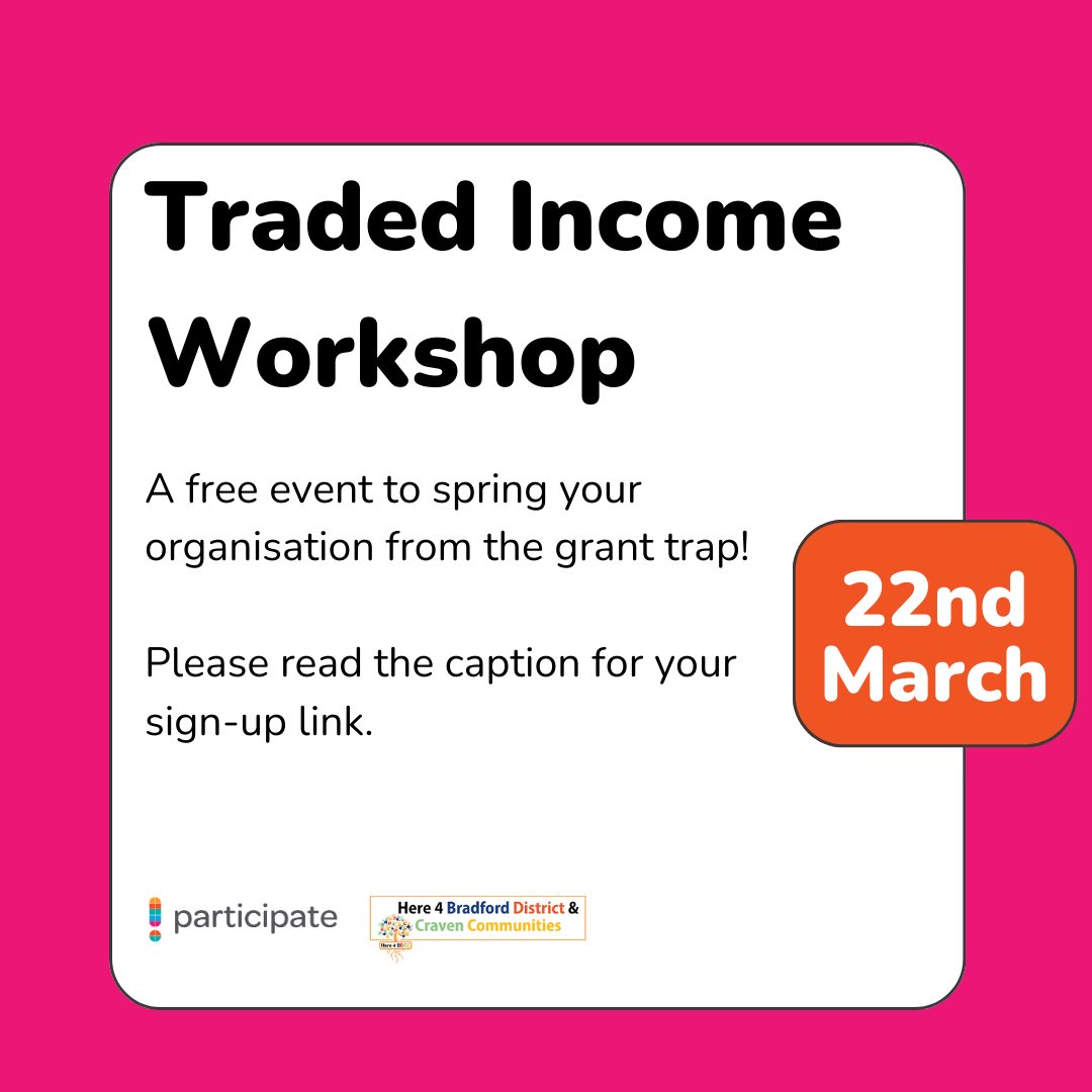 Coming up this Friday 👇 The Traded Income Workshop is on Friday 22nd March, 9.30am-12pm. This is in-person at South Square Centre, Bradford. You can sign-up and find more details here: data.bdip.org.uk/civicrm/event/… #TradedIncome #Bradford #BradfordCharity @Here4BDCC