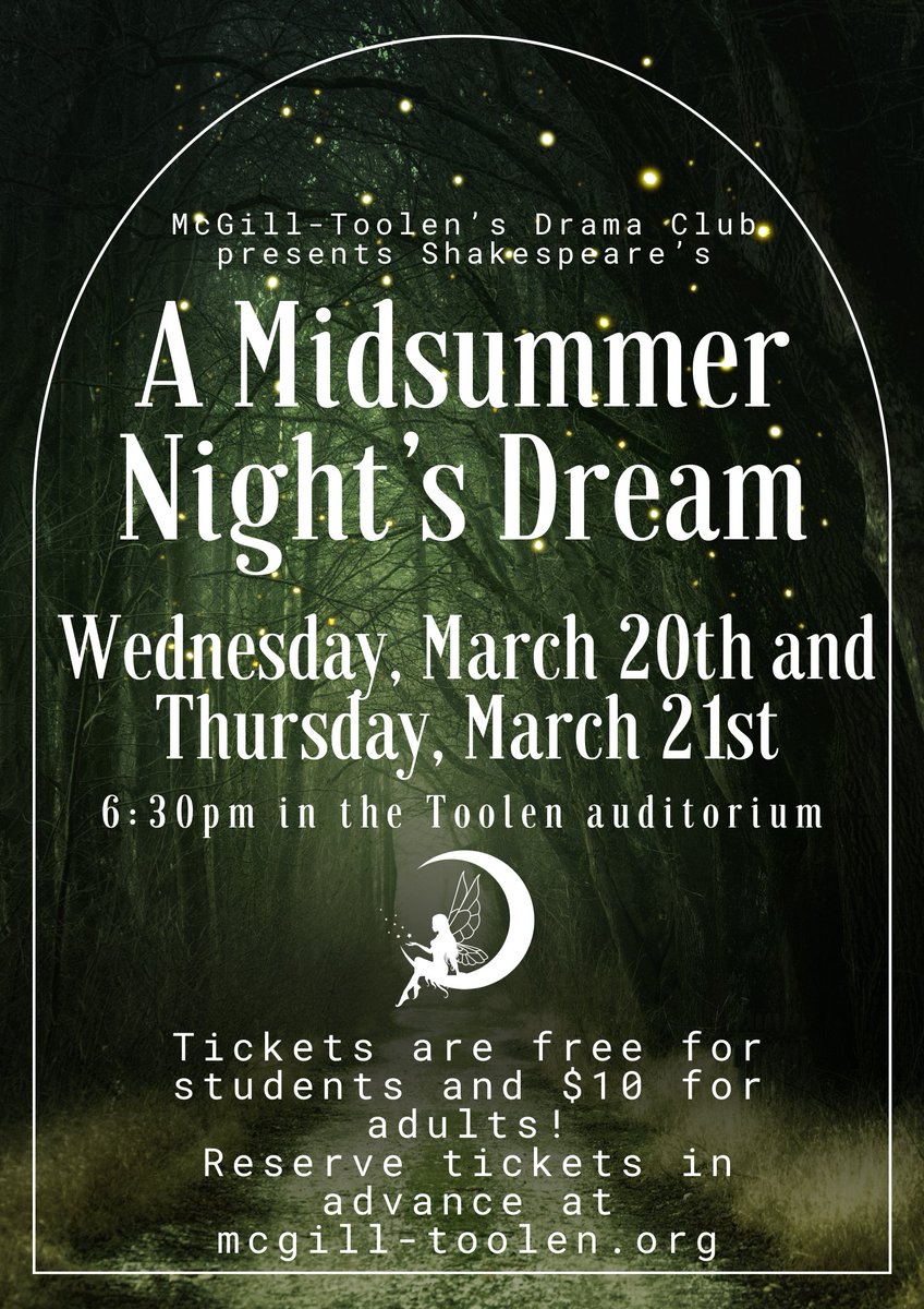 Don't forget to buy your tickets to our Drama Club's 'A Midsummer Night's Dream' -- performance on Wed night and Thurs night! mcgill-toolen.org/apps/form/form…