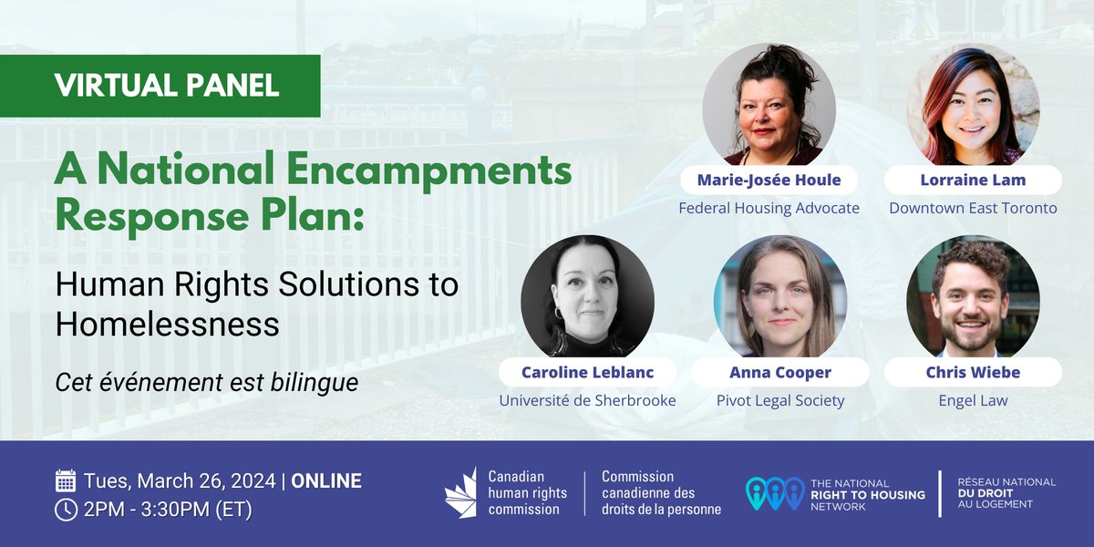 📣We already have over 250 registrants! Join us on Mar 26 to hear directly from the Federal Housing Advocate (@HousingLogement) & experts like @lorrainelamchop & @CooperAnna on what a National Encampments Response Plan should look like! ✅RSVP today: loom.ly/_1iDwbw