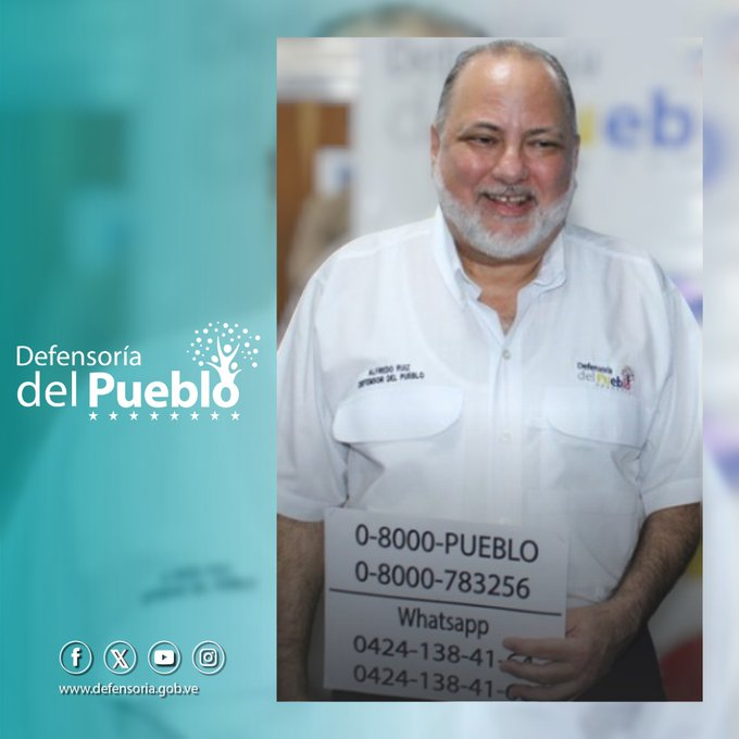 defensoria_bol's tweet photo. Para cualquier denuncia, orientación o petición en materia de vulneración de sus #DDHH la
@Defensoria_Vzla
pone a su disposición los números telefónicos 08000PUEBLO (08000-783256) WhatsApp 0424-1384164 / 0424-1384168. ¡Estamos laborando los 366 días del año!. https://t.co/gPpMAfjvda