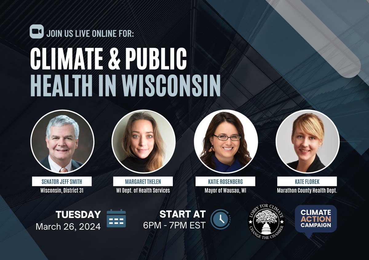 ChangeUSChamber's tweet photo. #ClimateChange is threatening the health of Wisconsinites! Join our virtual event to hear from experts on current efforts, new policies, community protection and how you can take action regarding climate change's effect on #publichealth. Register here ➡️ https://t.co/Im4zuVEBpk https://t.co/rSEjp6dpor
