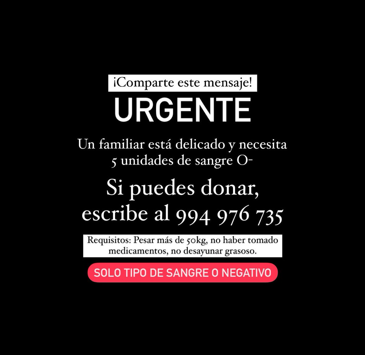 JosueParodi's tweet photo. Necesito conseguir donantes O negativo. 
Ayúdenme compartiendo 😭🙏🏽 https://t.co/ysiruGdPnJ