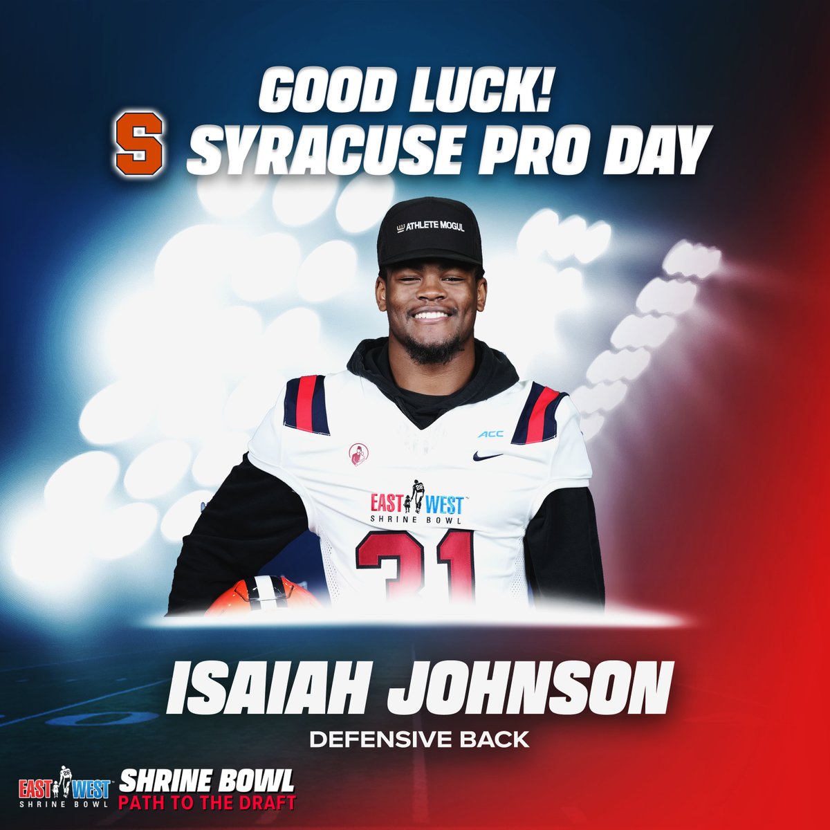 ShrineBowl's tweet photo. Good luck to our #ShrineBowl star Isaiah Johnson at @CuseFootball Pro Day! #OITNF https://t.co/NBDXOH2GjW