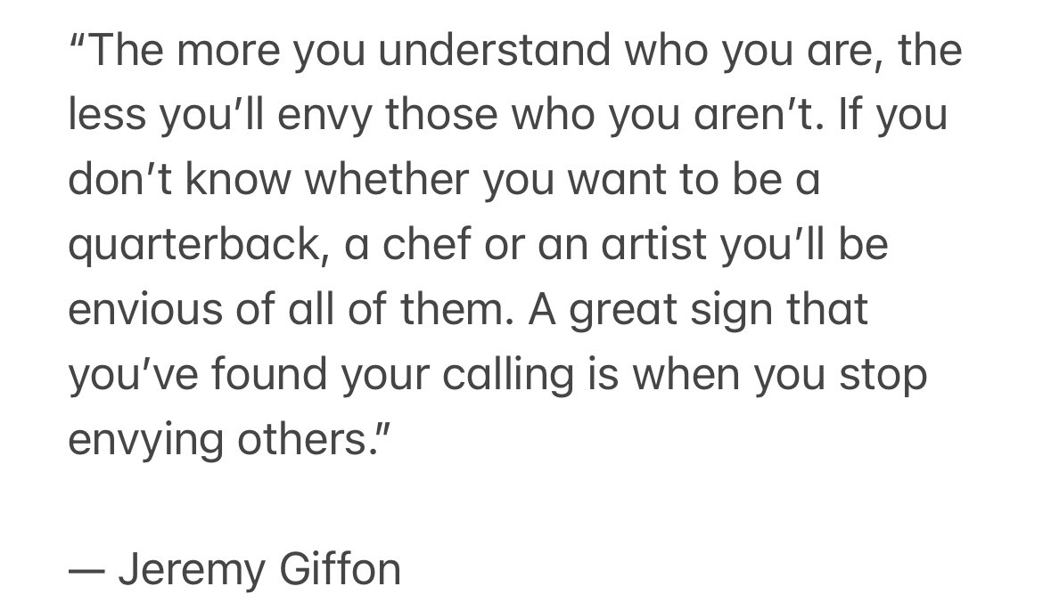 “A great sign that you’ve found your calling is when you stop envying others.” @jeremygiffon