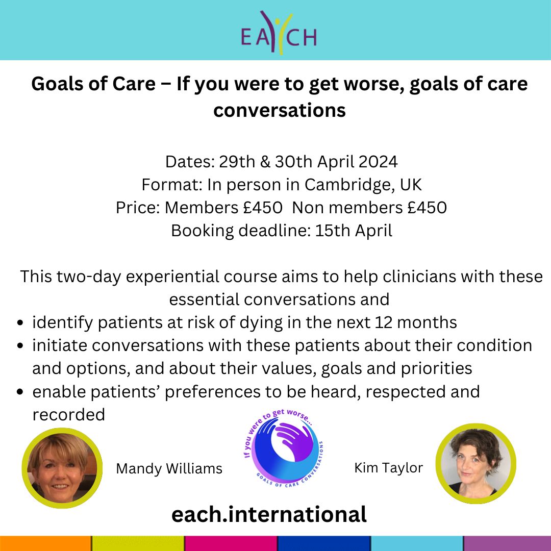 If you were to get worse” training in sensitive and skilful communication around prognosis and goals of care buff.ly/3IupvoU #EACH #healthcarecommunication #Goalsofcare