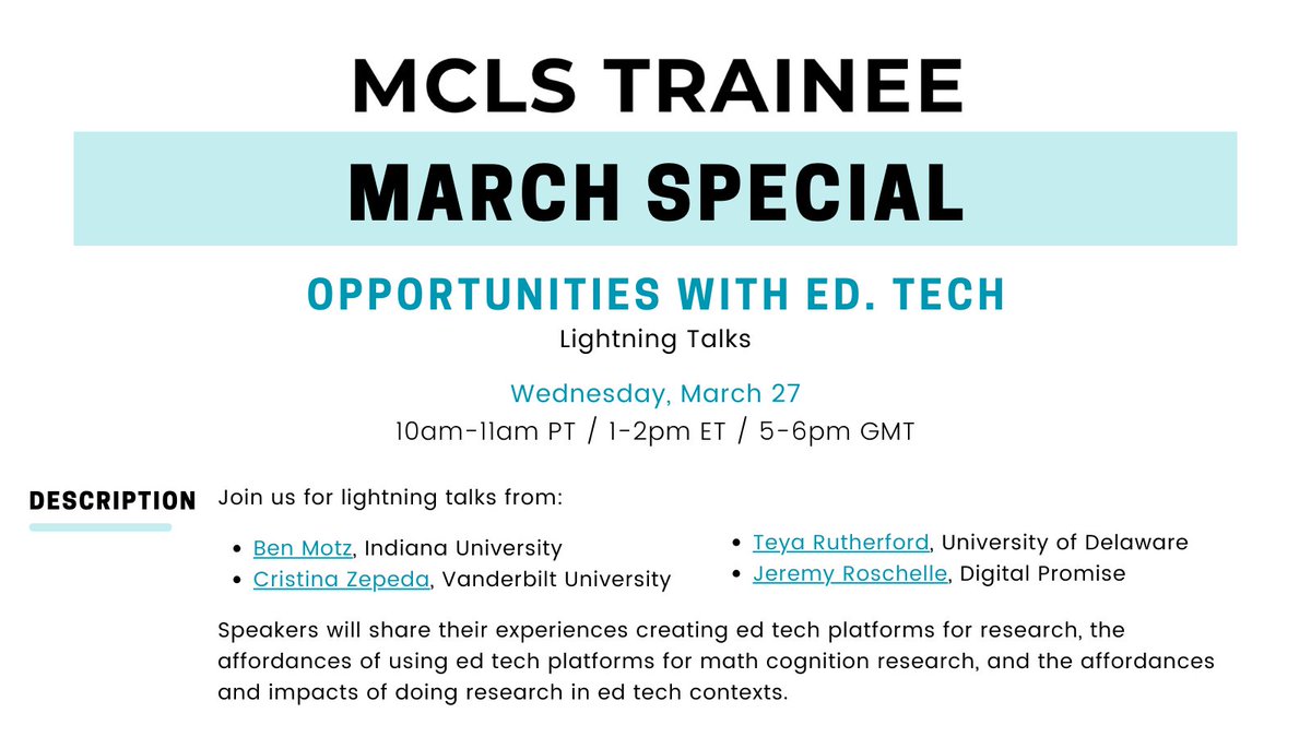 Save the date for our March Special: Opportunities with Ed Tech. Join us for lightning talks on March 27 at 10am PT / 1pm ET / 5pm GMT.