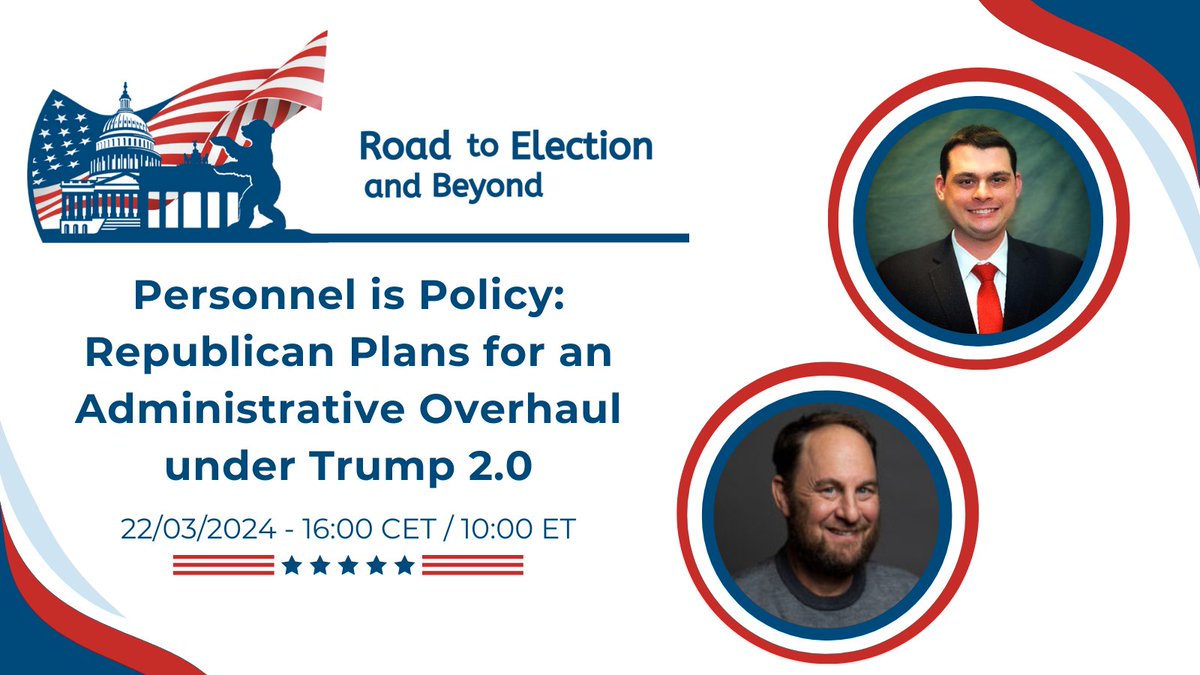 Join us on March 22, 4:00 pm CET, for our virtual #RoadToElection2024 event on Republican plans for an administrative overhaul during a second Trump administration with Dan Caldwell (Defense Priorities) and @JyShapiro  (ECFR).
For more information visit roadtoelection.de.