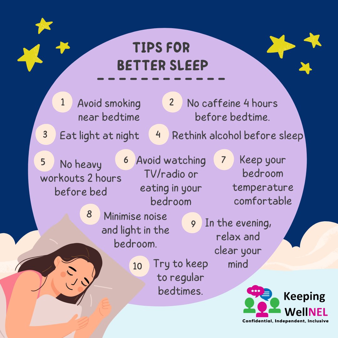 Did you know sleep quality can impact your mental &amp; physical health? Last week we celebrated #WorldSleepDay by hosting a sleep management webinar.

See tips from the session below &amp; for further support check out our FREE SilverCloud CBT Sleep course  keepingwellnel.nhs.uk/resources/well…