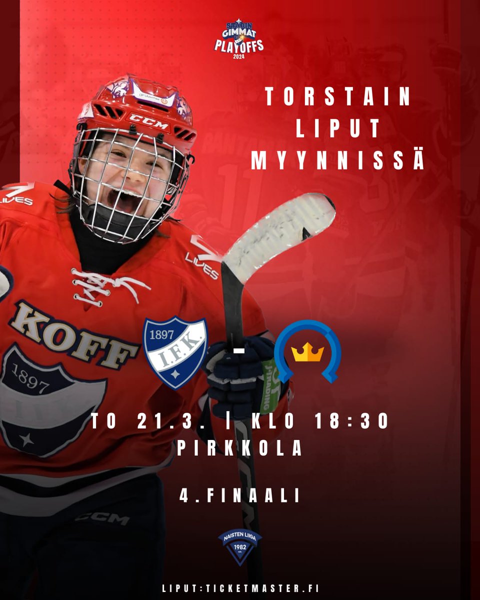 StadinGimmat's tweet photo. Torstain neljänteen finaaliotteluun myynnissä rajattu määrä lippuja verkosta ja loput ovelta. Varmista paikkasi käymällä heti ostoksilla! 

Linkki löytyy biosta niin kauan kuin lippuja riittää. 🛍

#HIFK #StadinGimmat #NaistenLiiga #Finaalit https://t.co/e0CNqLjaFl