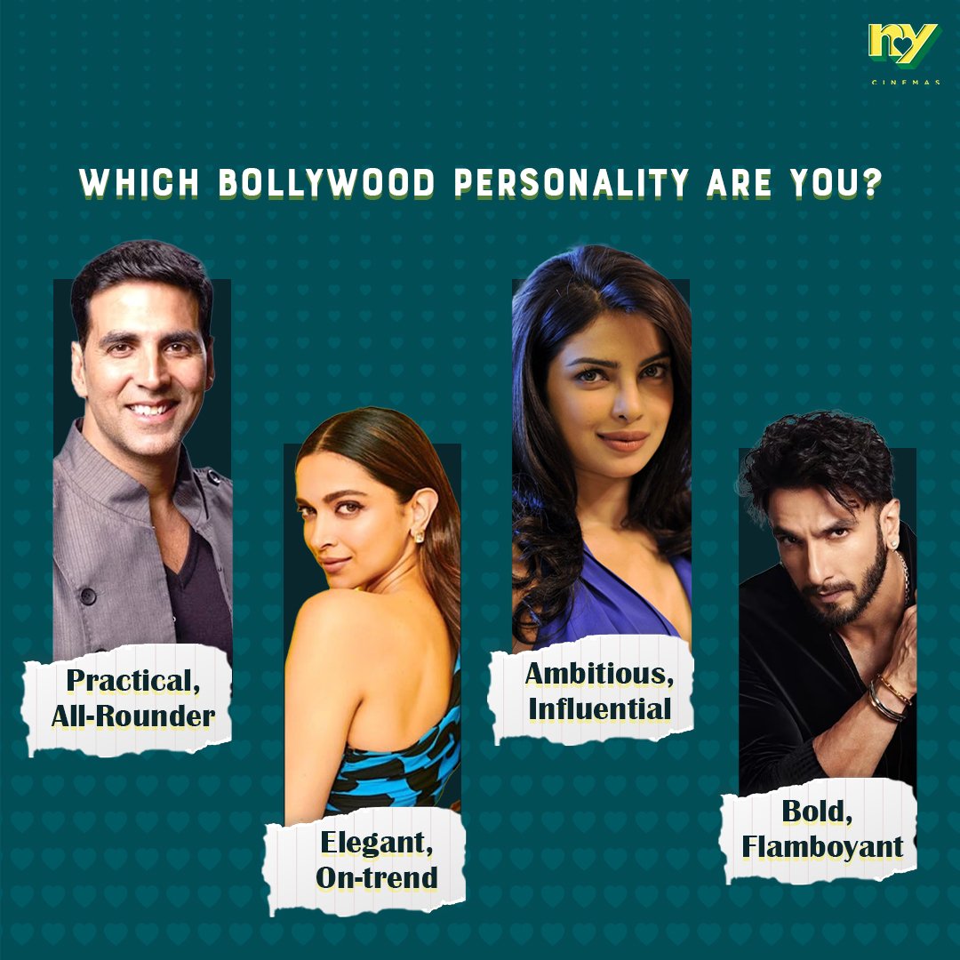 DevgnCineX's tweet photo. "Ever wondered which Bollywood star matches your vibe? Share your thoughts below!
#BollywoodCharacter #YourMatch #NYCinemas #priyankachopra #deepikapadukone #akshaykumar #ranveersingh #personality #bollywood #bollywoodactor #cinéma https://t.co/d9BMatRXQL