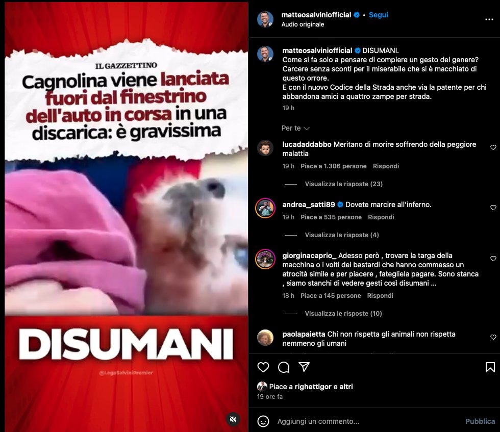 Sui social #Salvini si indigna ma i parlamentari della sua Lega presentano emendamenti per salvare autori di uccisioni di animali e di delitti terribili contro gli animali. @matteosalvinimi per fare pace con se stesso faccia ritirare gli emendamenti salva-assassini.
