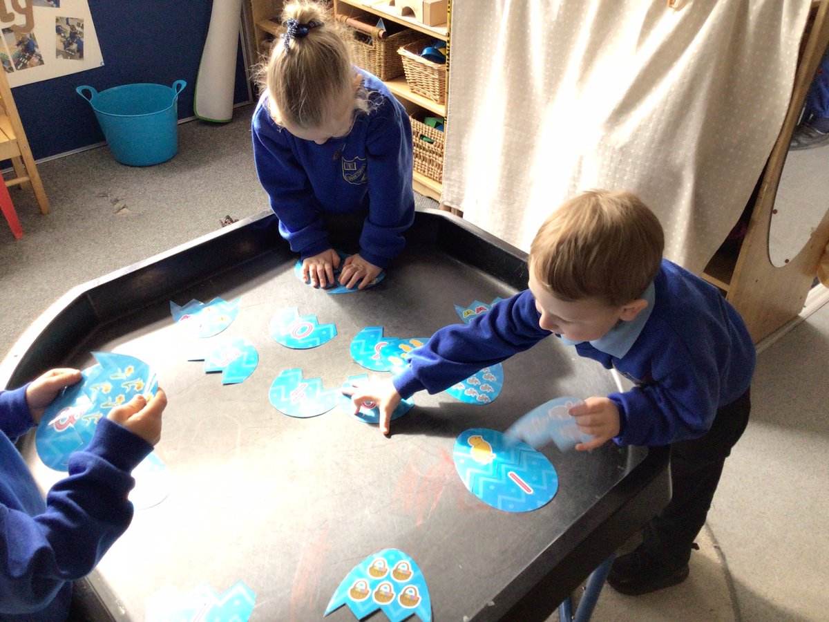 Counting and sequencing numbered Easter eggs.