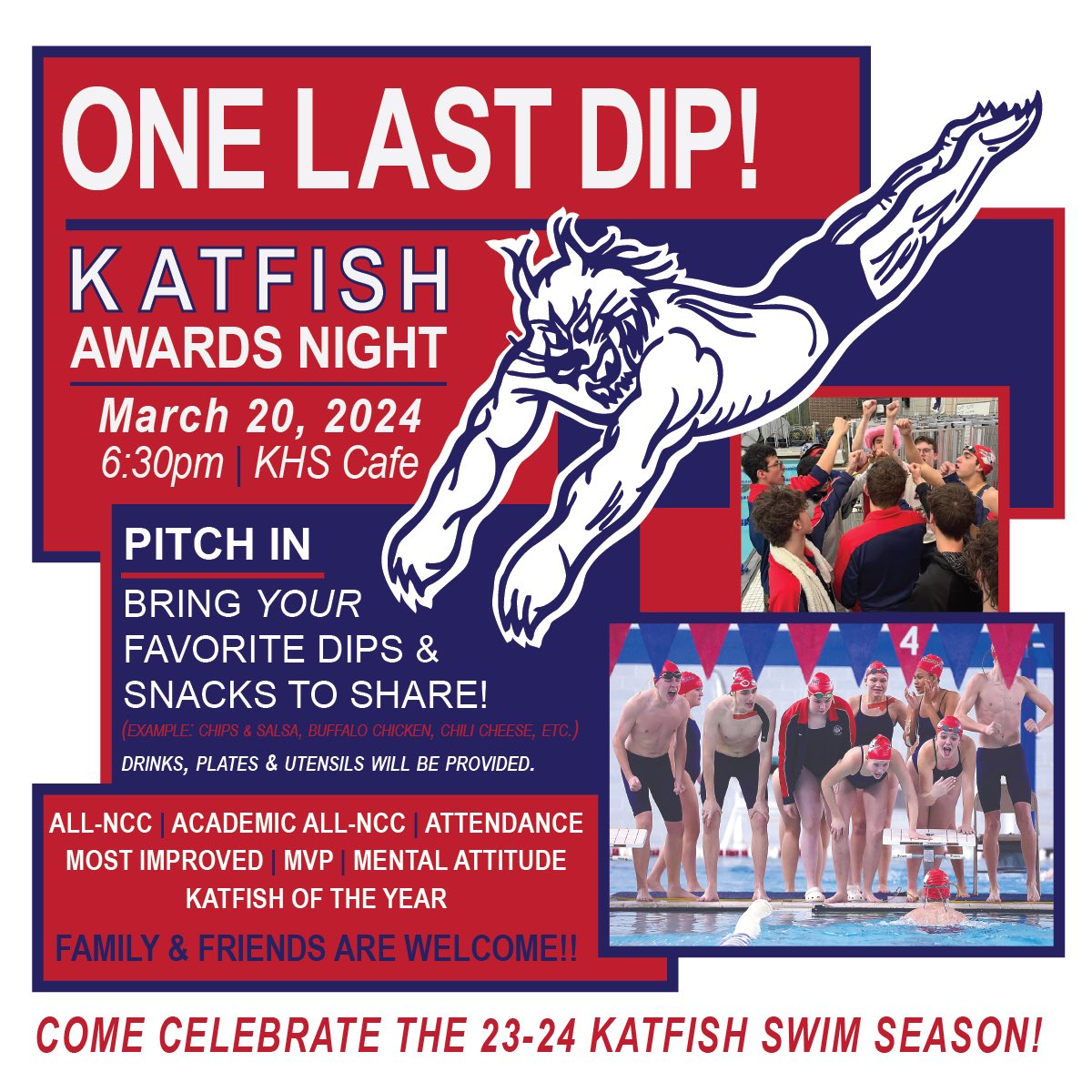 KHS_SwimAndDive's tweet photo. REVISED DATE: Wednesday, March 20th at 6:30pm. Hope to see you all there! #Katfish https://t.co/FgnumbEQ6x