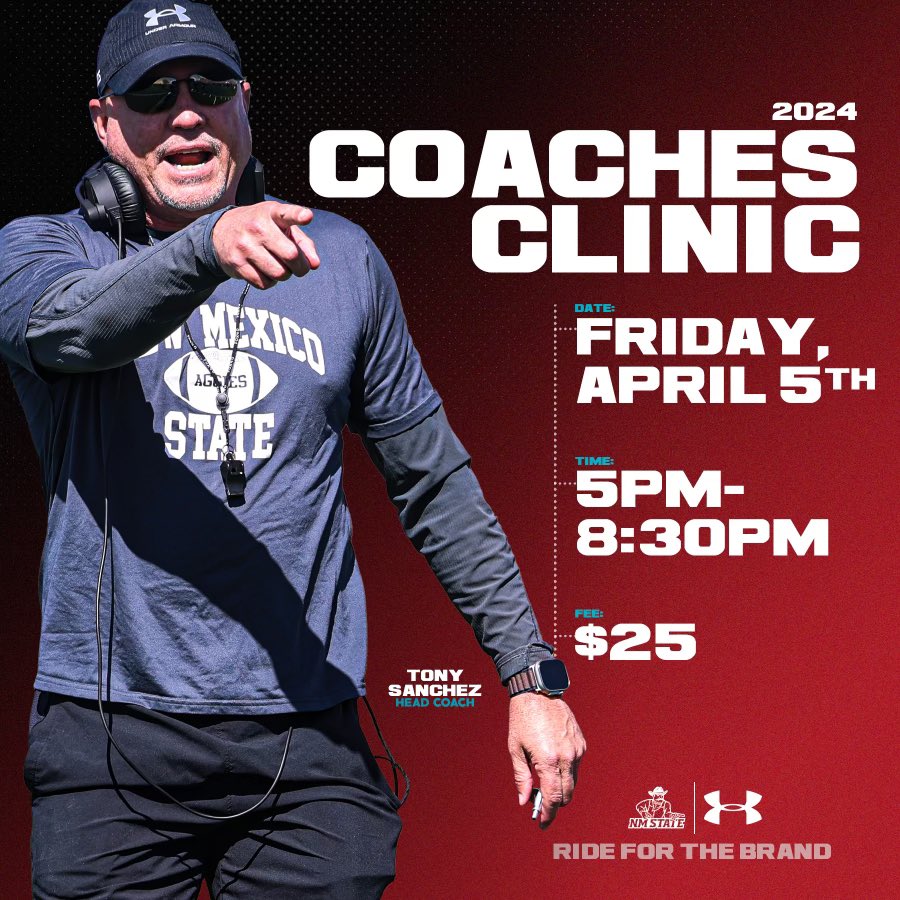 Calling all coaches!🗣️ Register today to join @Coach_TSanchez and the Aggie staff for our annual 𝐂𝐨𝐚𝐜𝐡𝐞𝐬 𝐂𝐥𝐢𝐧𝐢𝐜 on April 5!👇 🔗 tinyurl.com/mvprvbjx #AggieUp