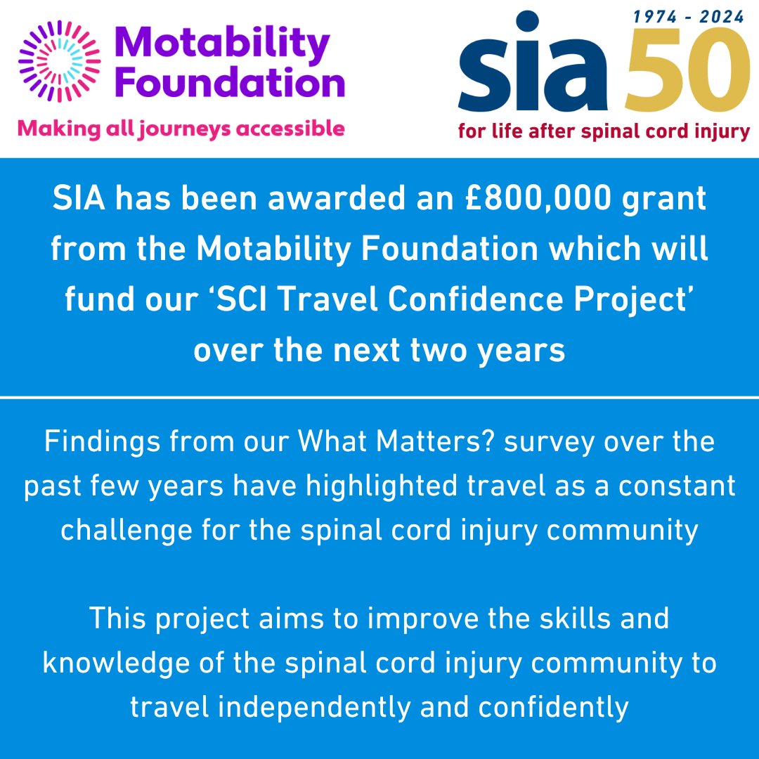 Today we launch our SCI Travel Confidence Project which generously funded by @Motability. We are delighted to be working in partnership with the Motability Foundation to drive change for disabled people. To find out more head to: spinal.co.uk/news/motabilit…