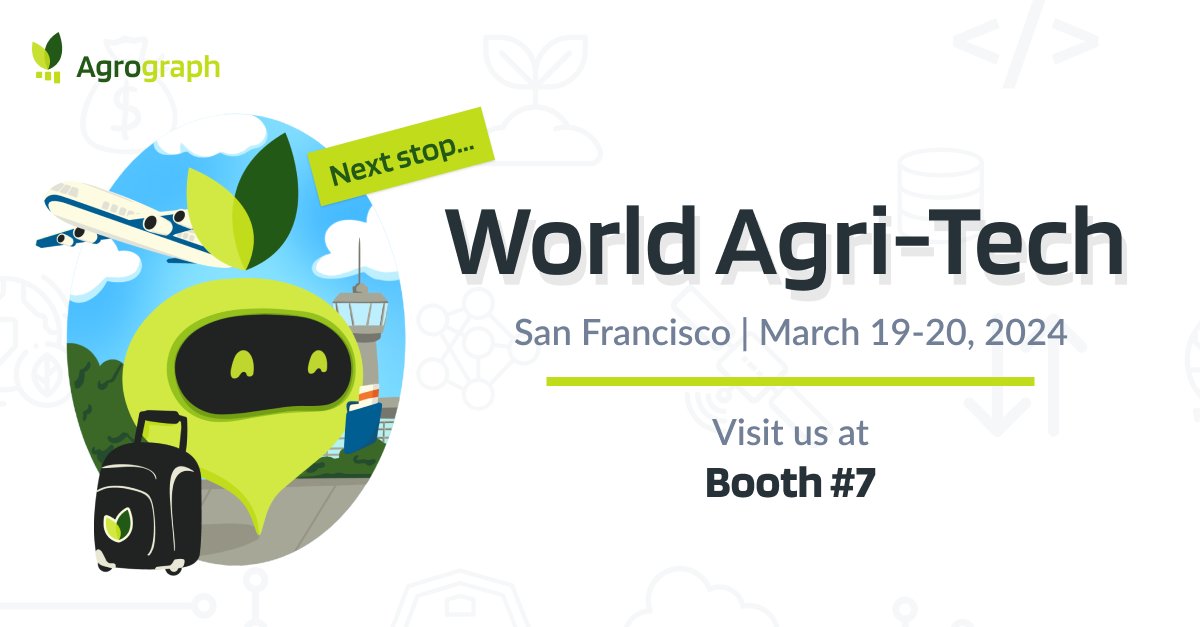 Agrograph's tweet image. The Agrograph team is en route to #WorldAgri-Tech in San Francisco 🛫

Follow along throughout the week as we explore the solutions driving innovation in agriculture and forge new industry partnerships!

If you’ll be at the conference, stop by our booth and say hello! 👋🏼
