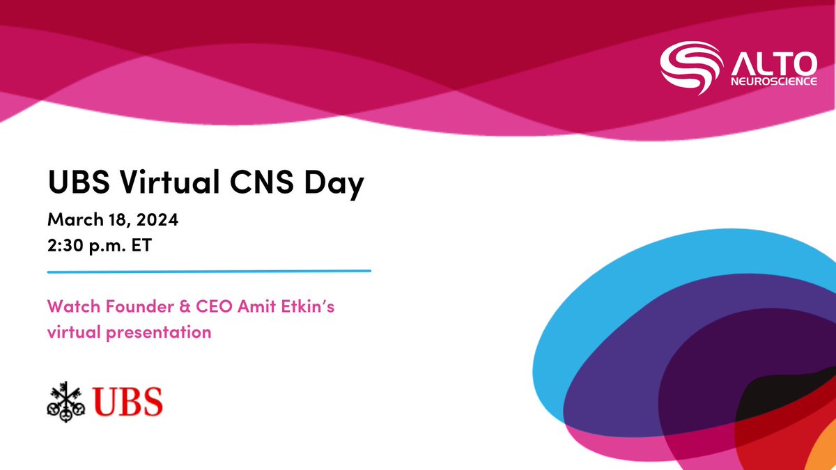 During @UBS' Virtual CNS Day, our CEO @AmitEtkin will present on our #PrecisionPsychiatry platform and its potential to help patients in need. Tune into the presentation here: brnw.ch/21wHYtB