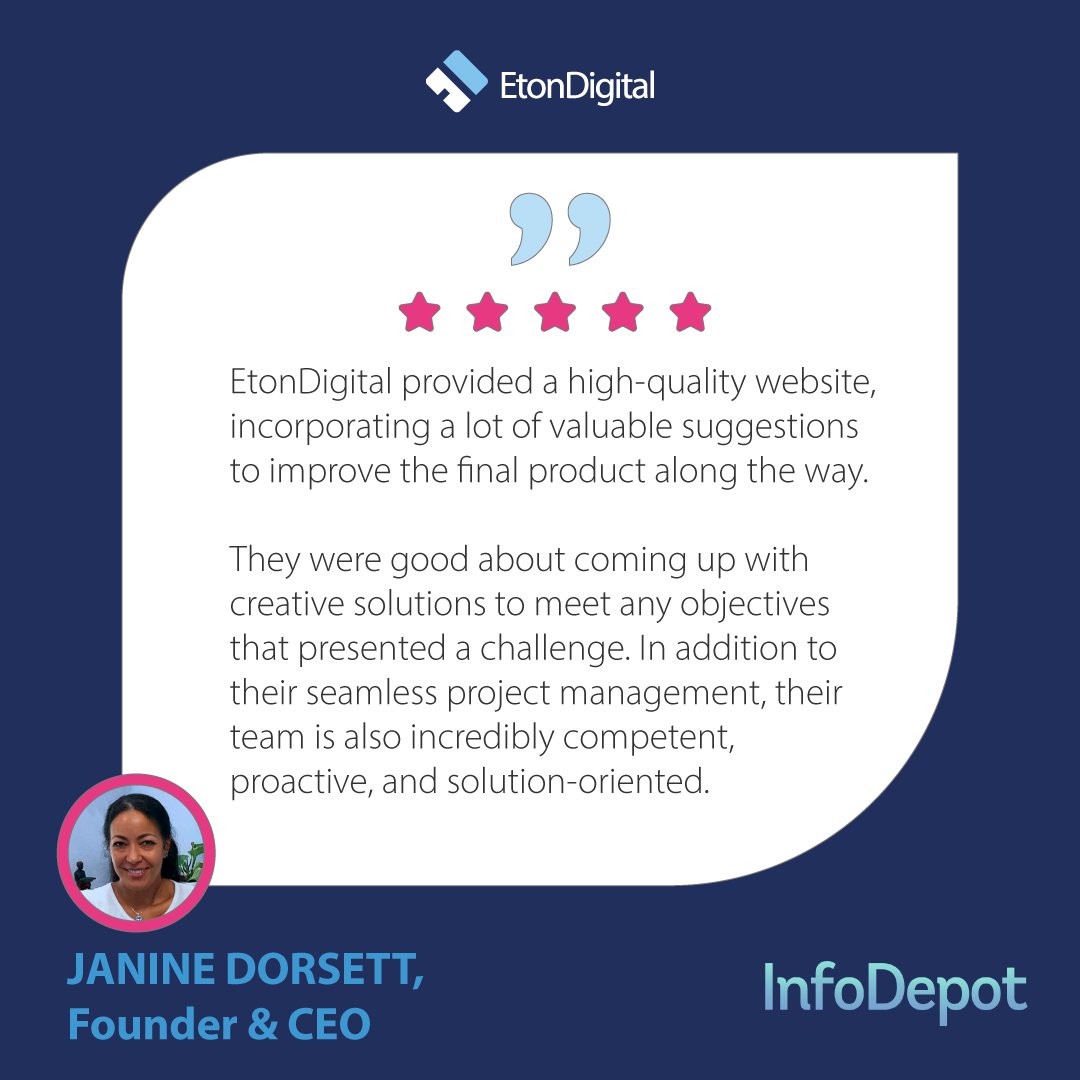 It is always a pleasure to work with such inspiring clients. Thank you for choosing us as your partners in creating InfoDepot.👩‍🏫 👨‍🏫

#clienttestimonial #trustedpartner #EDpartners #InfoDepot #ITpartner