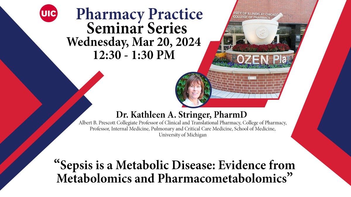 Dr. Stringer is our invited speaker for the Seminar Series Wed, Mar 20th. The title of her seminar is 'Sepsis is a Metabolic Disease: Evidence from Metabolomics and Pharmacometabolomics' For the seminar link, email Elizabeth - emodrz1@uic.edu - with subject ‘Mar Seminar’