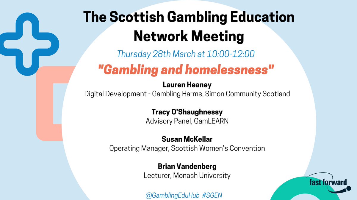 Thursday 28th March at 10am- 'Gambling and Homelessness.' With more households and children than ever in temporary accommodation in Scotland, understand how #gambling can be connected to #homelessness. With @SimonCommScot @GamLearn @SWCwomen @MonashUni eventbrite.co.uk/e/scottish-gam…