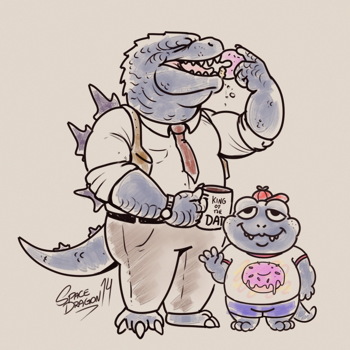 Back with another #MinillaMonday
This time, A family photo
Minilla says:
''Mom took this photo while papa wasn't looking,
I love this photo because I love donuts and I love my dad and I love my donut shirt and when I grow up I wanna be strong like papa''