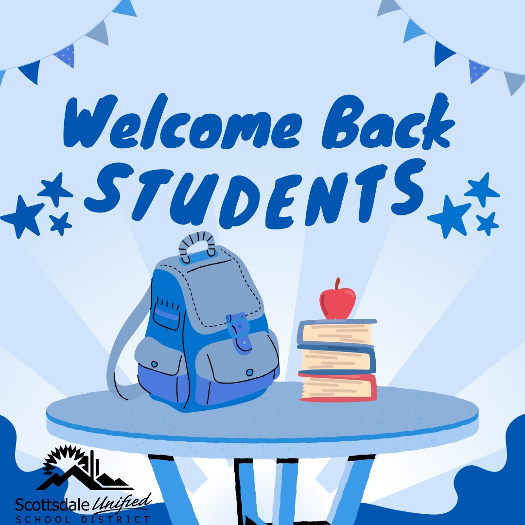 ScottsdaleUSD's tweet photo. Welcome back students! We hope you had a wonderful break!
Monday brings fresh beginnings, renewed energy, and a whole lot of new learning adventures! Let's make each moment count.
#BacktoSchool #SUSD #BecauseKids #WorldClassFutureFocused #OneTeam #AttendanceMatters https://t.co/GjDorQvBxn